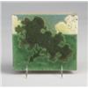 Image 1 : Fine and rare GRUEBY tile decorated in cuenca with a large oak tree in brown and dark green on a …