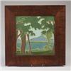 Image 1 : Fine and large ROOKWOOD architectural faience tile depicting a mountainous landscape with lake an…