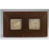 Image 1 : Two BATCHELDER tiles forming a landscape frieze with pine trees and gentle hills, engobe-painted …