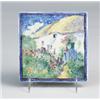 Image 1 : Fine and rare BYRDCLIFFE faience tile, hand-painted with a cottage and its lush garden in polychr…