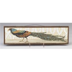 Fine and large DE PORCELEYNE FLES horizontal tile panel with a peacock in polychrome cuenca. Smal…