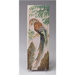 Fine and early ROYAL DELFT/DE PORCELEYNE FLES vertical cloisonne tile panel featuring a parakeet.…