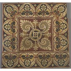 Nineteen VILLEROY & BOCH encaustic mosaic floor tiles and two spacers with a Classical floral pat…