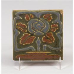 ROOKWOOD Faience Arts & Crafts tile in matte glaze, embossed with a stylized Glasgow rose tree in…