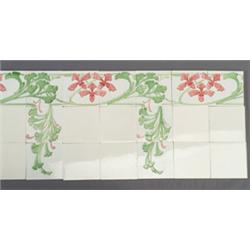 Twelve fine GILLIOT & Cie (Hemixem, Belgium) frieze tiles decorated in trail-slip with pink lady-…