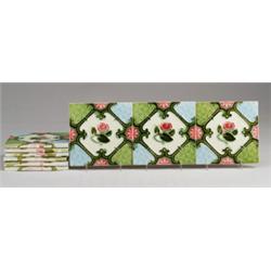 Nine BELGA (Belgium) frieze tiles with pink cuenca roses on a green and blue foliate and textured…