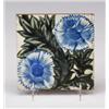 Image 1 : WILLIAM DE MORGAN tile tin-glazed with double blue and white carnations with green foliage. Small…