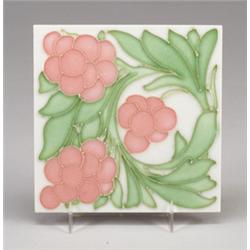 Fine GILLIOT & Cie (Hemixem, Belgium) tile decorated in trail-slip with large pink fruit and gree…