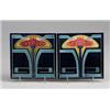 Image 1 : Two GROHN (Germany) tiles with a stylized red flower in cuenca on gold, on a geometric indigo and…