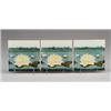 Image 1 : Frieze of three fine German majolica tiles, molded with ivory waterlilies and green lilypads on b…