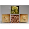 Image 1 : Four American embossed tiles, including a pair of AMERICAN ENCAUSTIC TILING CO. trophy tiles with…