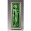 Image 1 : AMERICAN ENCAUSTIC TILING CO. vertical tile panel, molded in relief with a lady in Renaissance dr…