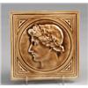Image 1 : J. AND J.G. LOW tile with a Classical head with wreath in profile, under a clear glossy amber gla…