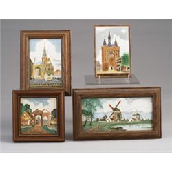 Four assorted Dutch tiles, three by DE PORCELEYNE FLES and one by WESTRAVEN, the first three of a…