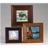 Image 1 : Three tiles depicting sailing vessels: one by PILKINGTON painted with a Dutch landscape of fishin…