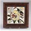 Image 1 : ROZENBURG tile underglaze-painted with a stylized floral display in yellow, green, red and blue, …