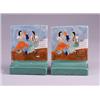 Image 1 : Unusual pair of SAN JOSE bookends decorated in cuerda seca with two women sitting at the foot of …