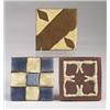Image 1 : Three GRUEBY tiles, two geometric (one yellow and brown, one in blue and ivory checkers) and one …