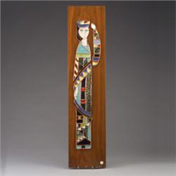 HARRIS STRONG vertical tile panel of a queen composed of brocade tiles on varnished walnut board.…