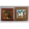 Image 1 : Two HARRIS STRONG single-tile panels, one tin-glazed with an alpine landscape outlined in black, …