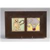 Image 1 : Two MOSAIC tiles decorated in cuerda seca, one with a whimsical tiger, the other with an elephant…