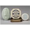 Image 1 : Three Midwestern commemorative paperweights: FRANKLIN oval embossed image of Benjamin Franklin, i…