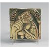 Image 1 : MORAVIAN tile from the Canterbury Tales, "Doctor," covered in ivory and green semi-matte glaze. U…