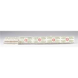 Sixteen Belgian border frieze tiles stencil-decorated with a red Glasgow rose and green leaves on…