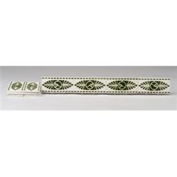 Ten Belgian border frieze tiles stencil-decorated with stylized Glasgow roses and leaves in dark …