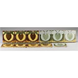 Twelve LE GLAIVE (Belgium) frieze tiles with stylized pinecones and cherries in cuenca, eight in …