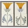 Image 1 : Pair of T.A.W. (Germany) frieze tiles, molded with a two-part papyrus plant in amber and gray cue…