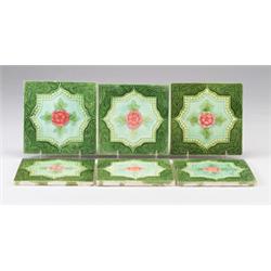 Six N.V. CERAMIEKPRODUKTEN DE DIJLE/BELGA (Belgium) tiles molded in cuenca with a pink rose in a …