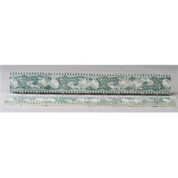Eight Belgian border frieze tiles, transfer-decorated with tulips in dark green on white. A coupl…