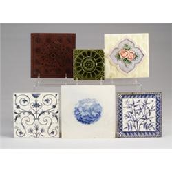 Six assorted English tiles by MINTON'S, MAW, and others, transfer-printed or molded with floral d…