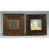Image 1 : Two California tiles: a SOLON AND SCHLEMMEL red clay tile incised and glazed with a turtle in gre…