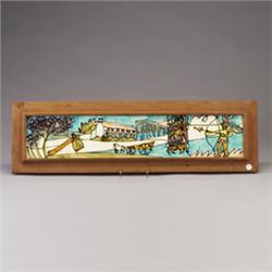 HARRIS STRONG horizontal five-tile panel of a Colonial inn, Native American, and landscape, frame…