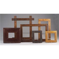 Six assorted frames made of Arts & Crafts period molding, mostly oak, one pine. Unmarked.…