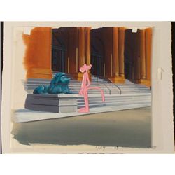 Orig Background Animation Cel Pink Panther Lion Statue