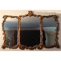 Large 4 Ft Gilded Custom Made 3 Pc Vintage Mirror