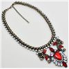 Image 1 : Ruby & Faux Diamond Earring/Necklace Set Gold Burnished