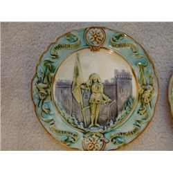 Old French green majolica plates Joan of Arc