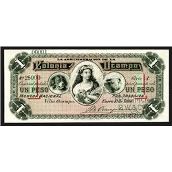 La Administracion De La Colonia Ocampo, 1888 Specimen Banknote.