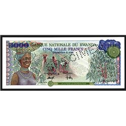 Rwanda. Banque Nationale du Rwanda. 5000 Francs. Specimen.