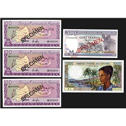 Rwanda Specimens (4) and Comores. 5 notes