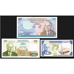 Banque Centrale de Tunisie. 1965-1980 Issues, 1/2, 10 (2) Dinar. 3 notes