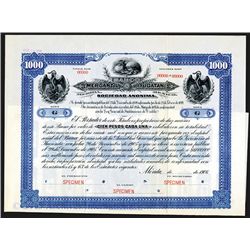 Banco Mercantil de Yucatan 1906 Specimen Stock-Bond.