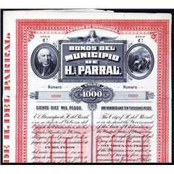 Bonos del Municipio de H. del Parral Specimen Bond.