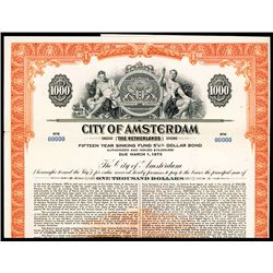 City of Amsterdam, 1958 Issue Specimen Bond.