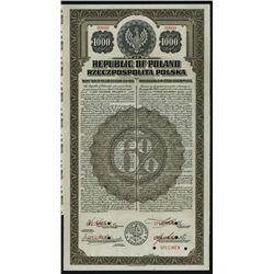 Republic of Poland, 1920, $1000 Specimen Bond.