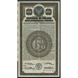 Republic of Poland, 1920, $1000 Specimen Bond.